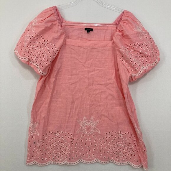 Talbots Large Pink Linen Blend Square Neck Top Embroidered Pineapple Vacation - Picture 2 of 12